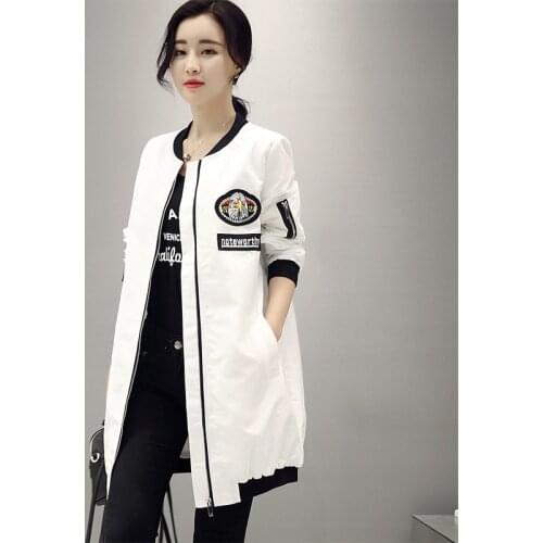 New Fashion 2017 Spring Autumn Womens Mid Long Basic Coats Female Casual Baseball White Black Long Sleeve Outerwear Jackets