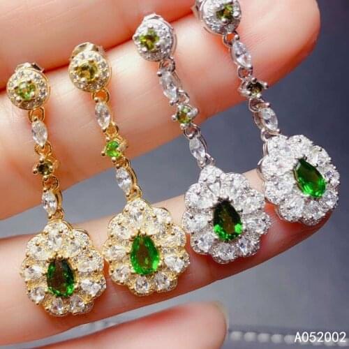 KJJEAXCMY fine jewelry natural diopside 925 sterling silver women gemstone earrings new Ear Studs support test trendy