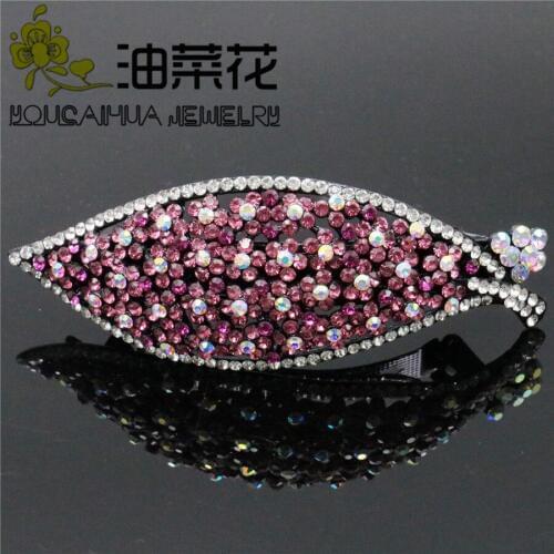 Hight Quality Pink Crystal Rhinestone Women Wedding Hair Clip Decoration Leaf Shape Gift Artificial Hair Accessories Party Hair
