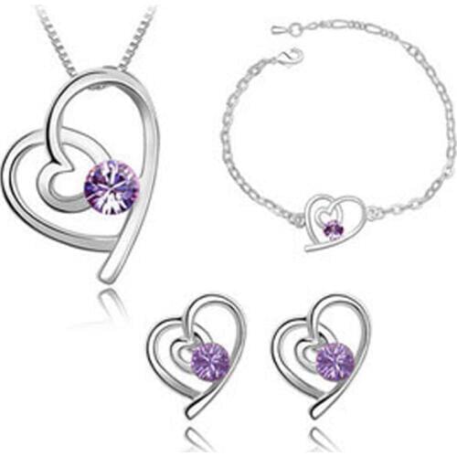 QiLeSen Fine jewelry 925 sterling silver for ladies wedding heart rhyme Necklace earrings bracelet set yw065