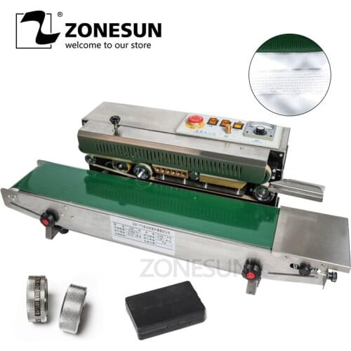 ZONESUN 770 sealing machine plastic bag soild ink continuous band sealer sealing machine