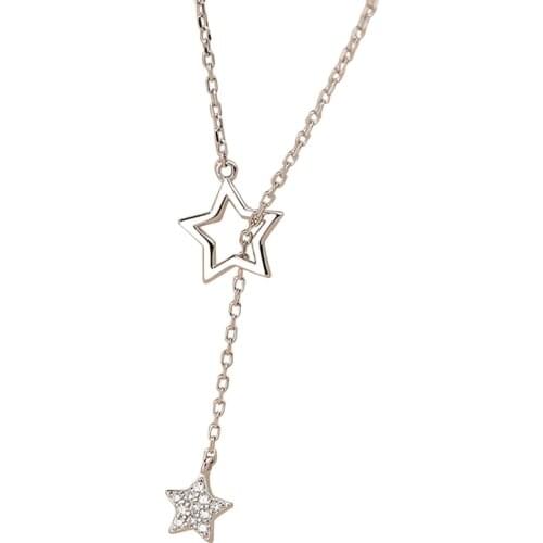 Star Clavicle Necklace Shining Rhinestone Tassel Necklace Clavicle Chain Necklace for Women 2021 Fashion Jewelry Party Gift