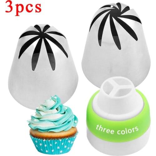 Russian Tips Pastry Large Size 3 Pcs Cream Steel Stainless Nozzle Icing Piping Set Decorating Cupcake Cakes Baking Tools