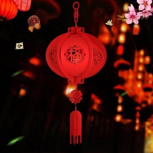 1PC Chinese Spring Festival Supplies 3D Blessing Lantern Red New Year Decoration Marriage Room Decoration Hanging Palace Lights