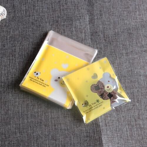 200pcs 7*7+3cm Cartoon cute biscuits packaging bag OPP bag self sealing bag baking plastic sealed self adhesive packaging bag