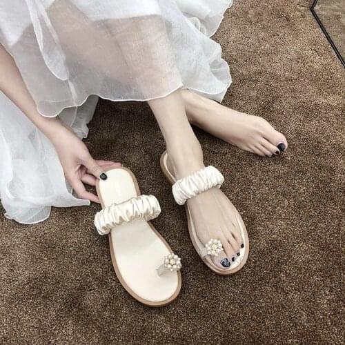 2021 Summer Slipper Women Cute Flip-Flops Slippers Flat Casual Pearl Ladies Slides Beach Sandals Females Comfy women Shoes