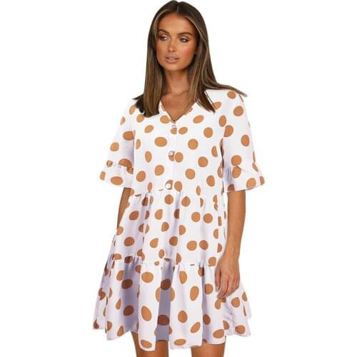 2021 Spring Summer New Women Short Sleeve Dress For Beach Party Night Club Fashion Casual V-neck Polka Dot White Dress Elegant