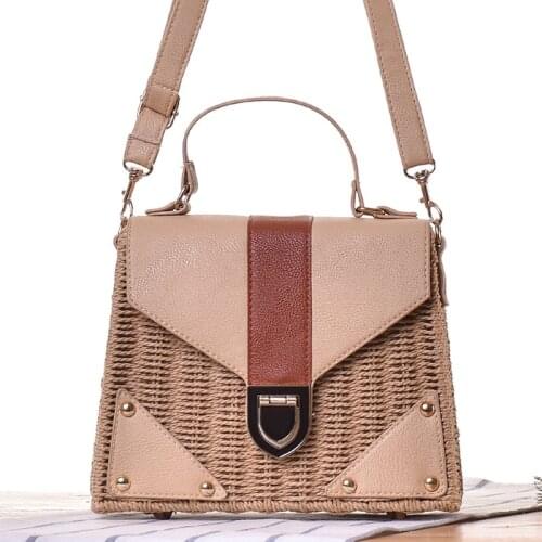 Aaby 2021 Summer Rattan Bag PU Patchwork Straw Bags Handmade Woven Beach Cross Body Bag Bohemia Handbag Bali Box