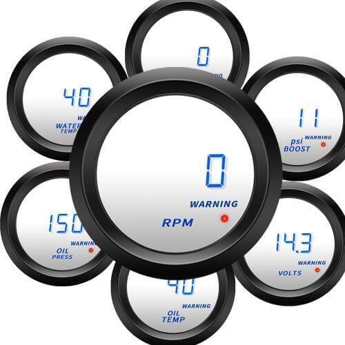 52mm universal car Digital Tachometer motor Voltmeter Turbo Boost Gauge PSI BAR Water Temp Oil Temp Oil Pressure Gauge + sensor