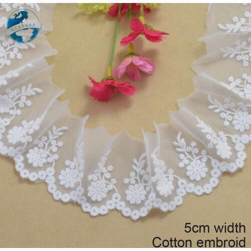 5cm width white cotton embroided lace ribbon guipure trim DIY wedding Accessories dolls lace african french lace applique#2895