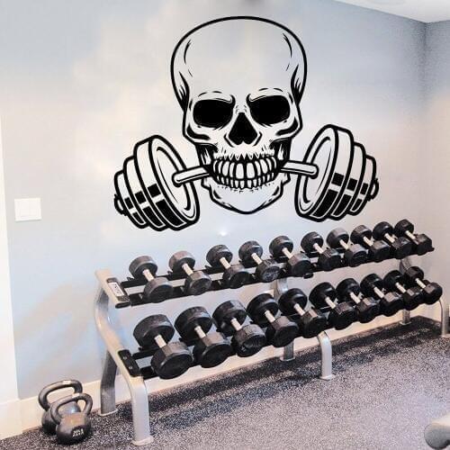 Large Skeleton Barbell Fitness Wall Sticker Gym Workout Skull Barbell Crossfit Sport Wall Decal Exercise Vinyl Decor