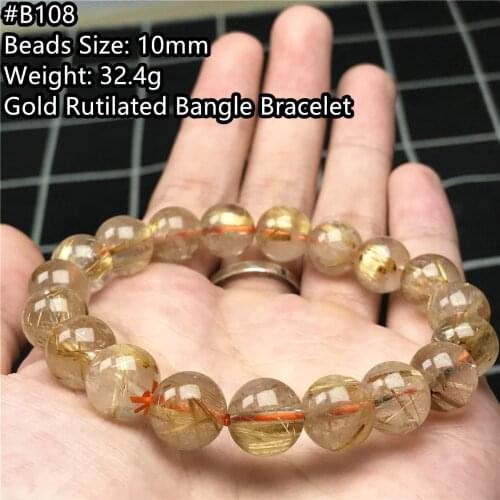 Natural Gold Rutilated Quartz Bracelet Jewelry For Women Man 10mm Beads Healing Crystal Luck Wealth Stone Stretch Bangle AAAAA