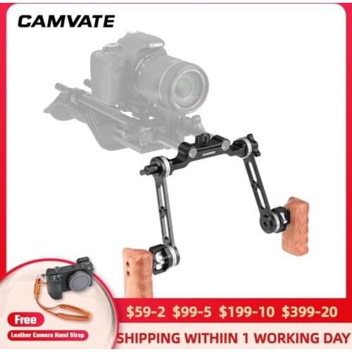 CAMVATE Dual Wooden Handgrip With Rosette Extension Arm & 15mm Clamp Railblock For DSLR Camera Shoulder Mount Rig Support System