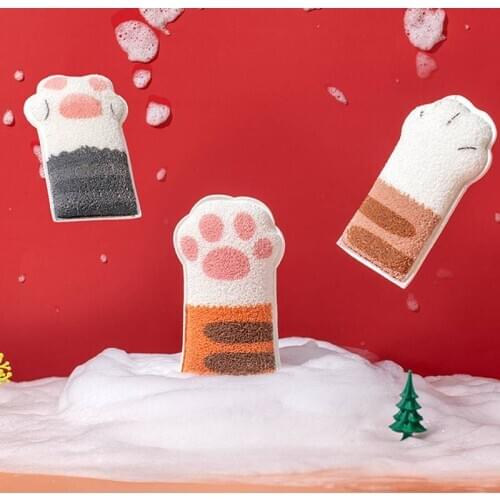Baby Cute Cartoon Cat Claw Shape Baby Bathing Cotton Ball Bathing Artifact Children Sponge Rubbing Towel Bath Products