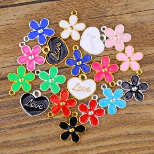 Juya Handicraft Enamle Charms SupplieS Gold Flower Love Letters Heart Charms For Women Kids DIY Fashion Jewelry Making