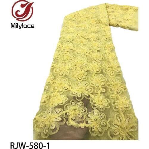 French Net Lace Fabric with 3D Flower 2020 High Quality Lace Applique African Tulle Lace Fabric for Wedding Dress RJW-580