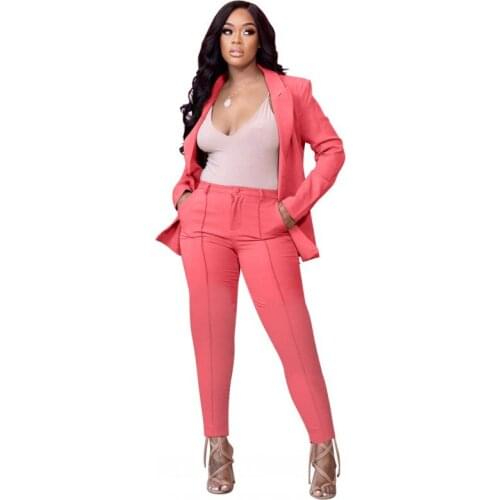 Long-Sleeved Suit + Trousers Two-Piece Urban Casual Womens Solid Color Slim-Fitting Suit Overalls Autumn American Ladies Suit