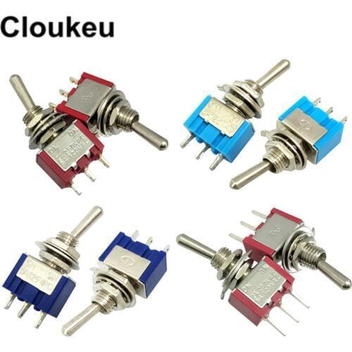 5Pcs MTS-102 6MM 3-Pin 2-File ON-ON Rocker switch Toggle Switch 6A/125V