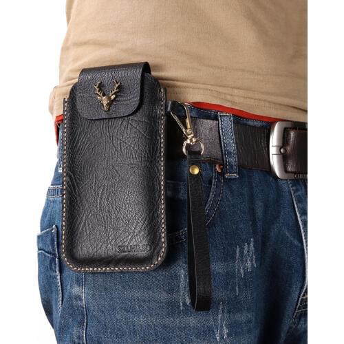 Wrist Men Genuine Leather Case Mobile Phone Waist Bag Wear Belt Verticle Waist Bag for ASUS Zenfone Lite L1 G553KL