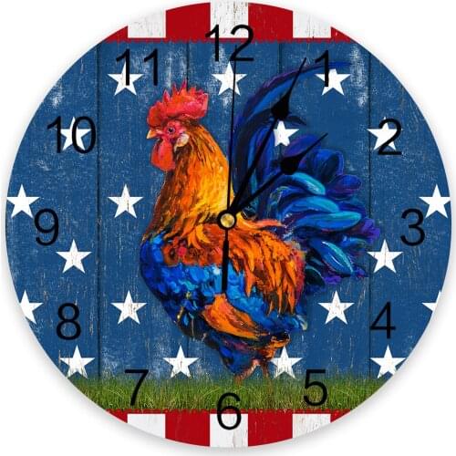 Flag Farm Rooster 3D Wall Clock Modern Design Living Room Decoration Kitchen Clock Art Wall Watch Home Decor