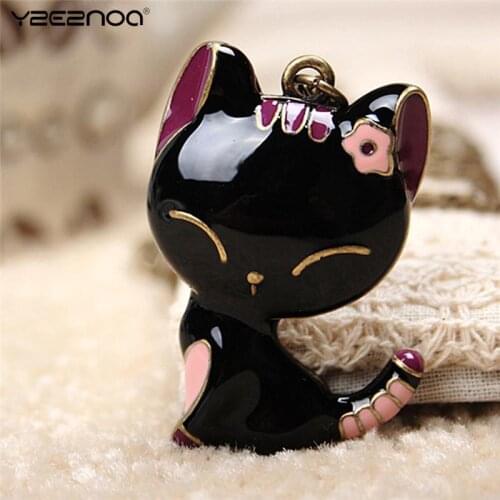 New Women Cat Pendant Necklace Antique Collares Fashion Jewelry Bijoux Black Vintage Sweater Necklaces