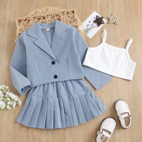 Toddler Baby Girls Casual 3pcs Clothes Set Newborn Kids Fashion Solid Jacket + Pleated Skirt + Vest Suit Outwear Clothes