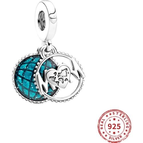 Real 925 Sterling Silver Beads You mean the world to me Mom Pendent charms Fit Pandora Bracelets Bangles Women Diy Jewelry