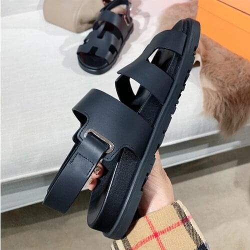 Hot Sale Womens Sandals Genuine Leather Womens Shoes Designer Luxury Hook&Loop Sandals Shoes For Women Ins Fashion Sandals