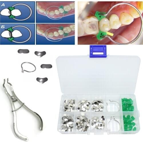 1 set Dental Sectional Contoured Matrices Matrix Ring with 40Pcs Delta Wedges Silicon Rubber Elastic Wedges Dentist Tools Lab