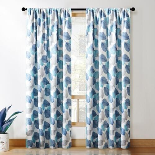 Leave Printed Blackout Curtains For Bedroom Simple Modern Green Leaf Linen Thermal Insulated Blackout Drapes js243C