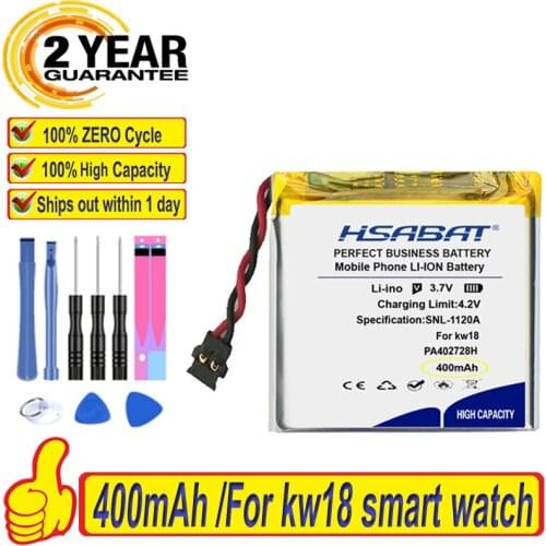 Top Brand 100% New 400mAh Battery for KW18 wristwatch smartwatch Smart Watch saat hour clock watch Batteries