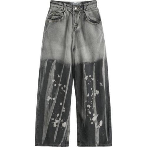 Womens Spring autumn print denim long Pants Female high waist wide leg pants casual jeans Trousers TB735