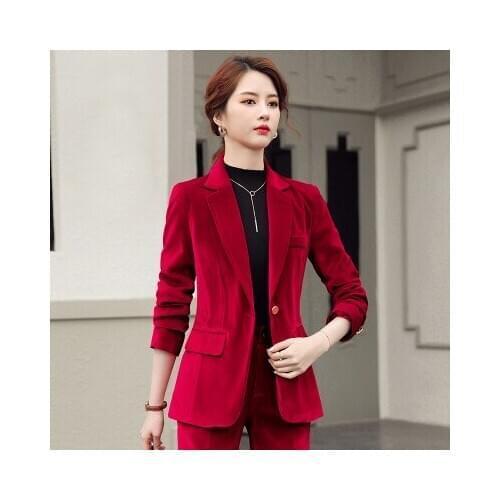 2021 Ladies Jackets Red Blazer Femnimo Professional Fashion Winter Flannel Velor Jacket Plus Size 4xl Notched Womens Blazers