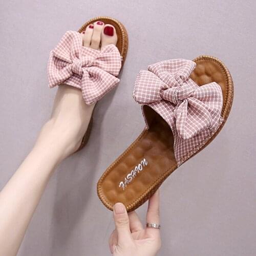 Ladies' New Bowknot, Tendon, Soft-soled Slippers, Flat-bottomed Casual Flip-flop Sandals and Slippers