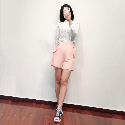 Patads French fashion solid color Ruffle Pocket Shorts versatile ladies casual pants spring and summer 19 p6676e