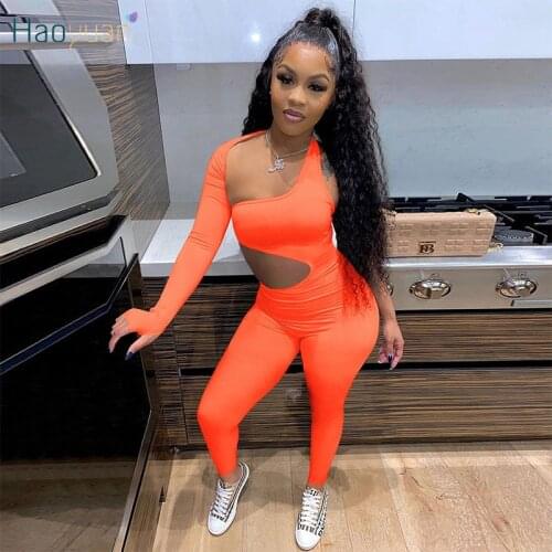 HAOYUAN Sexy Cut Out Bodycon Jumpsuits Long Sleeve Club Birthday Outfits for Women 2021 Fall Clothes Tracksuit One Piece Rompers