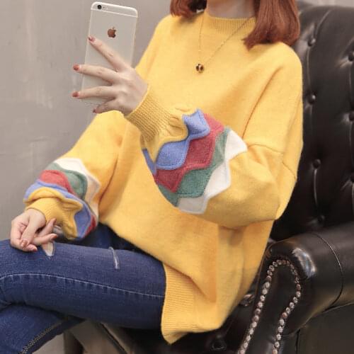 Spring/autumn women clothing computer knitted women sweaters long sleeve o-neck loose pullovers college students sweaters