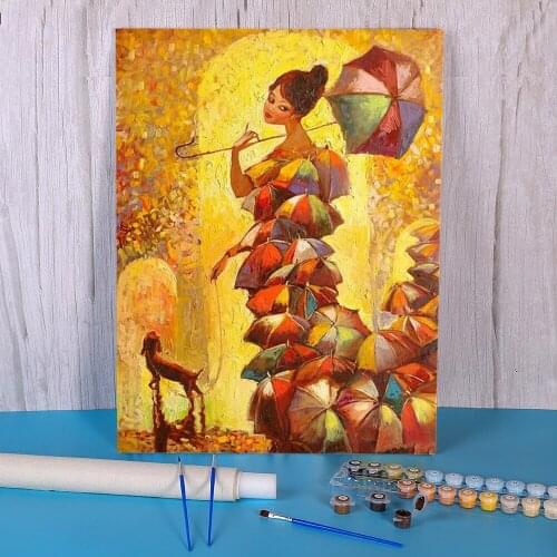 Woman Umbrella DIY Paint By Numbers Kit Oil Paints 40*50 Boards By Numbers New Design Crafts For Wholesale