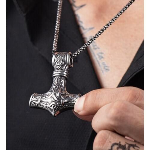 Thors Hammer Mjolnir Pendant Necklace Viking Scandinavian Norse Viking Necklace With Stainless Steel Chain