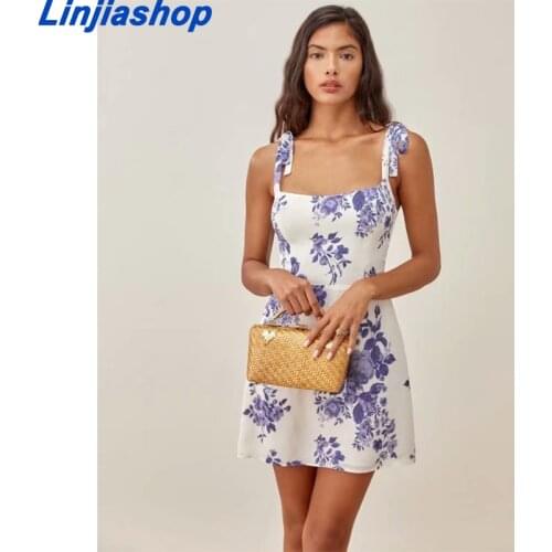 Vintage Tube Top Women Mini Dress Chic Navy Floral Print Split Retro Dresses Sexy Chiffon Vestidos