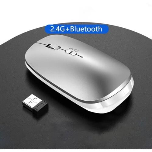 2.4G Wireless + Bluetooth 5.0 Dual Mode Mouse Rechargeable Silent USB Mice For Laptop PC Computer Slim Office Mause For Tablet