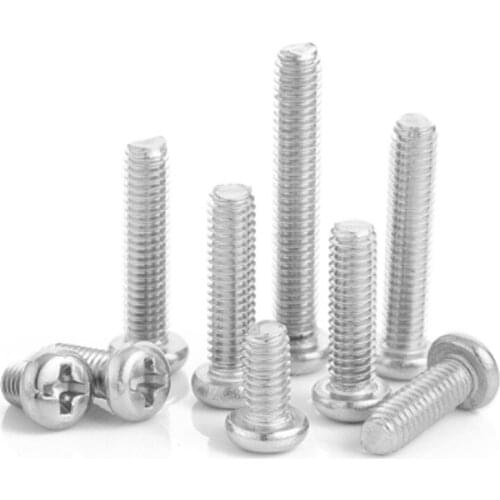 50 pieces M2 M2.5 M3 M4 M5 M6 ISO7045 DIN7985 GB818 Stainless Steel Cross Recessed Pan Head Screws Phillips Screws Bolts