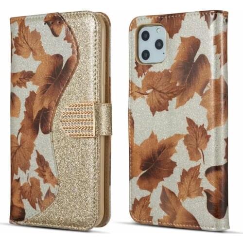 Diamond Buckle Flip Wallet Card Slot Maple Leaf Bling Glitter Leather Case Cover For iPhone 11 Pro XS Max XR X 8 7 Plus SE