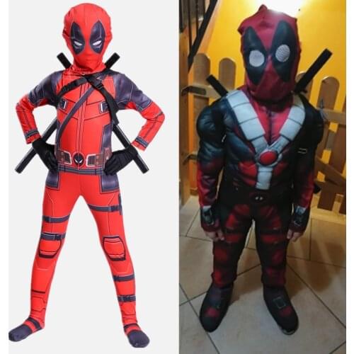 Movie Deadpoo Cosplay Kids Costumes Bodysuit for Halloween Carnival Party Role Playing Accessories