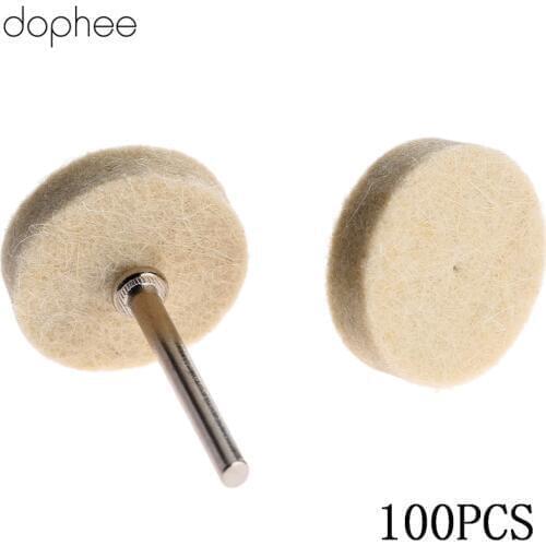 Dophee 25mm Dremel Accessories Wool Felt Polishing Buffing Wheel Grinding Polishing Pad+4Pc 3.2 mm Shanks for Dremel Tool 100PCS