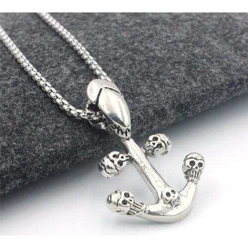 Hot Selling Alloy Skull Anchor Pendant Necklace 70CM Chain Length Stainless Steel Anchor Necklace Sweater Chain Jewelry MN039