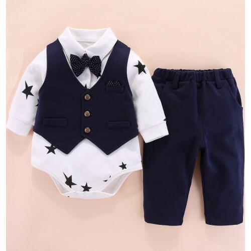 Newborn Infant Baby Clothes Set Boys Bodysuit 2019 Fashion Gentleman Boy Rompers+Pants+Vest 3Pcs Baby Outfits Sets