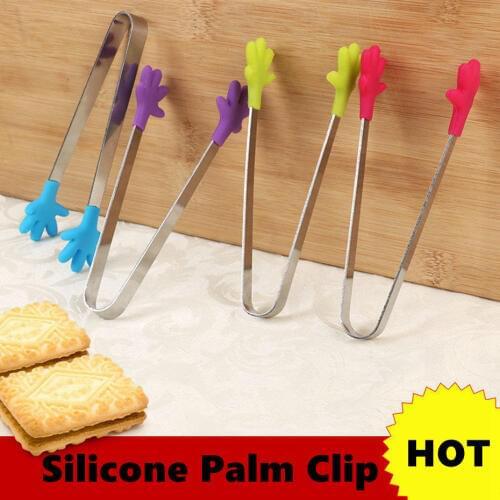 Colorful Silicone Palm Clip Food Grade Non-slip Stainless Steel Mini Vegetable And Fruit Clip Kitchen Tool