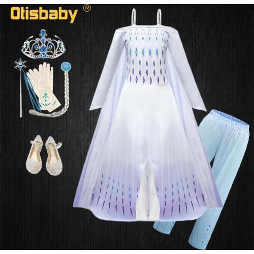 Summer 2020 Fancy Girls Elsa Princess Dress Kids Snow Queen Anna Elegant Party Strap Sling Dress Children Girls Clothing Vestido