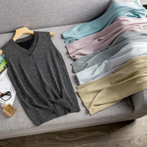 Camisole women V neck sleeveless bottoming solid color spring and summer short loose suit with a thin knitted top